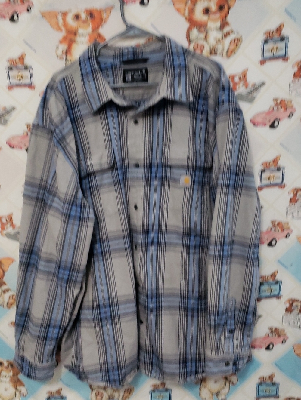 Carhartt Plaid Flannel Button-Up Shirt in Gray and Blue 3XL Loose
